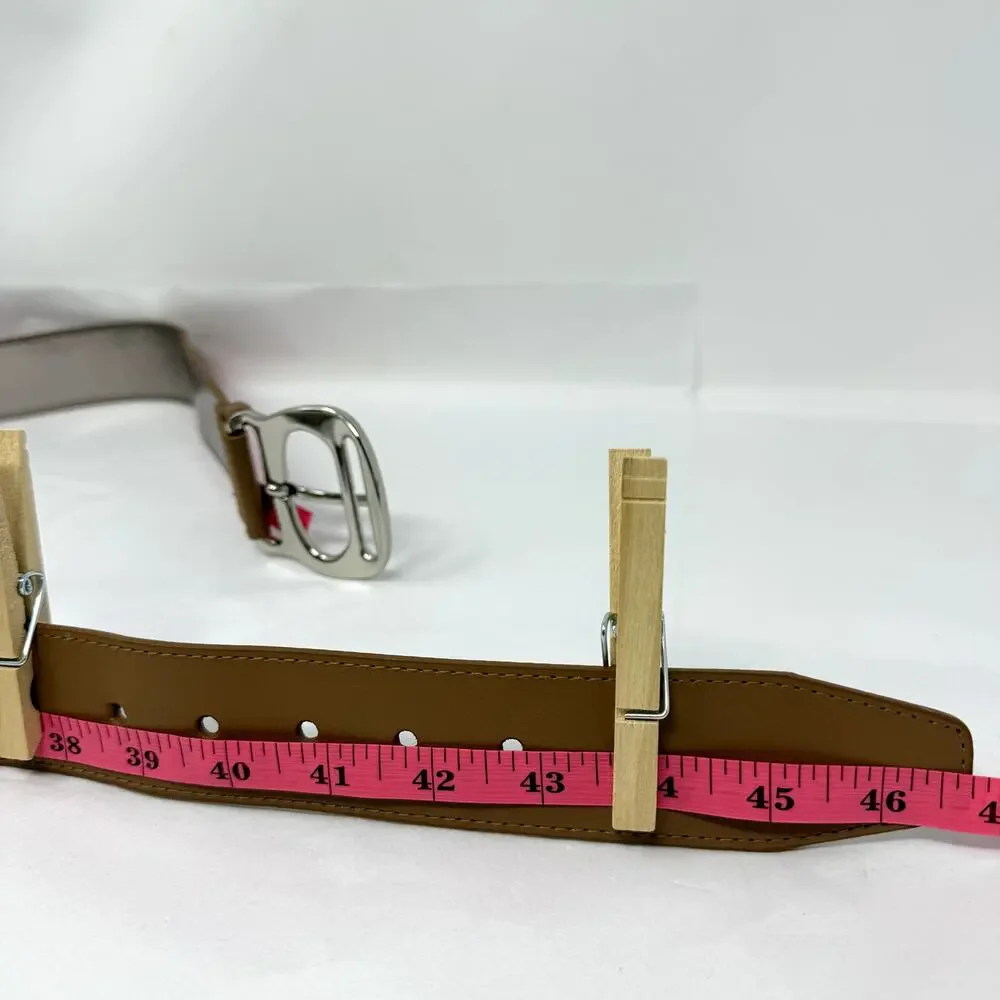 Michael Kors Women’s Tan Synthetic Leather Belt XL Silver Logo Buckle